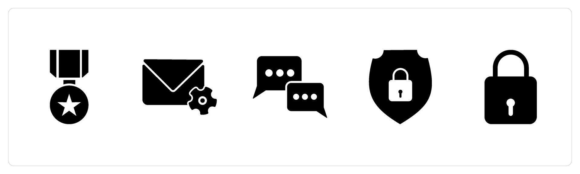 A set of 5 Mix icons as star badge, email settings, chat vector