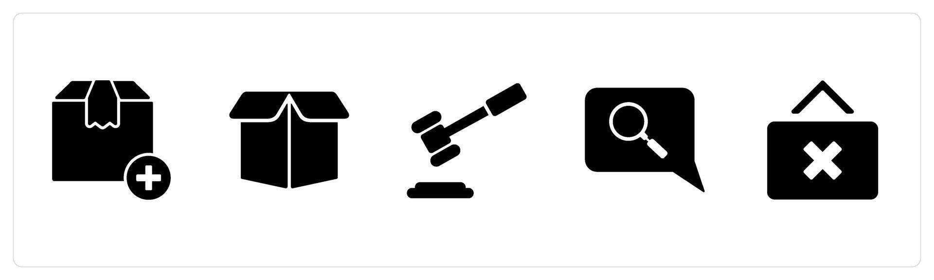 A set of 5 Business icons as add product, box, law vector