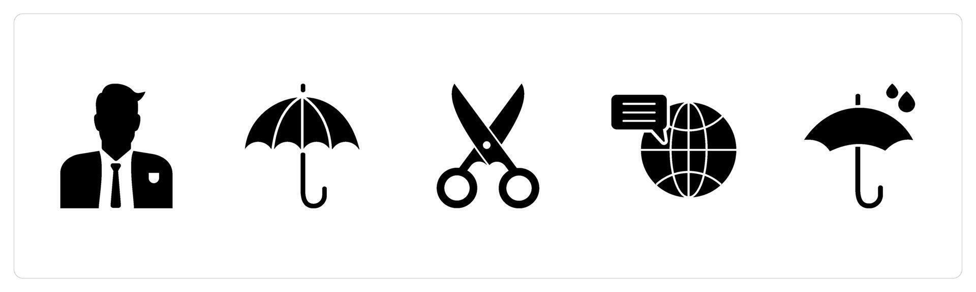 A set of 5 Mix icons as male, umbrella, scissor vector