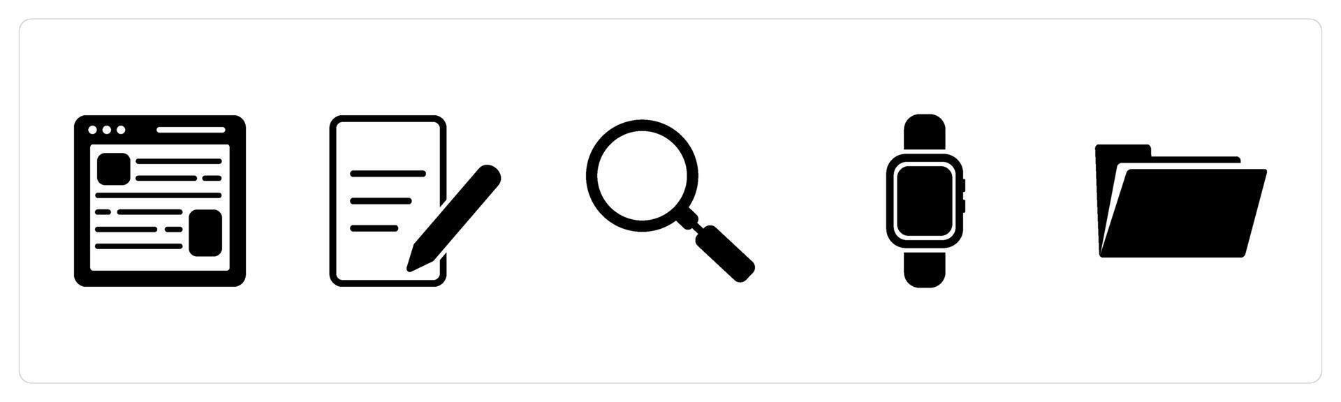 A set of 5 Mix icons as web page, edit document, search bar vector