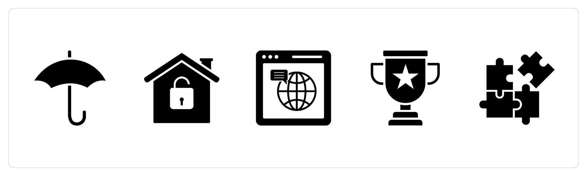 A set of 5 Business icons as umbrella, home security, web browser vector