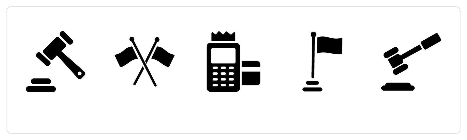 A set of 5 Business icons as law, cross flag, card swipe machine vector