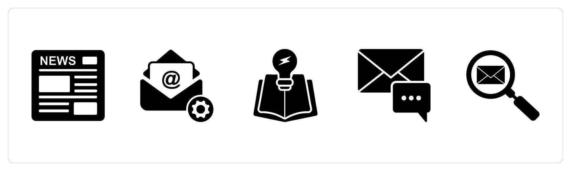 A set of 5 Business icons as newsletter, email settings, education idea vector