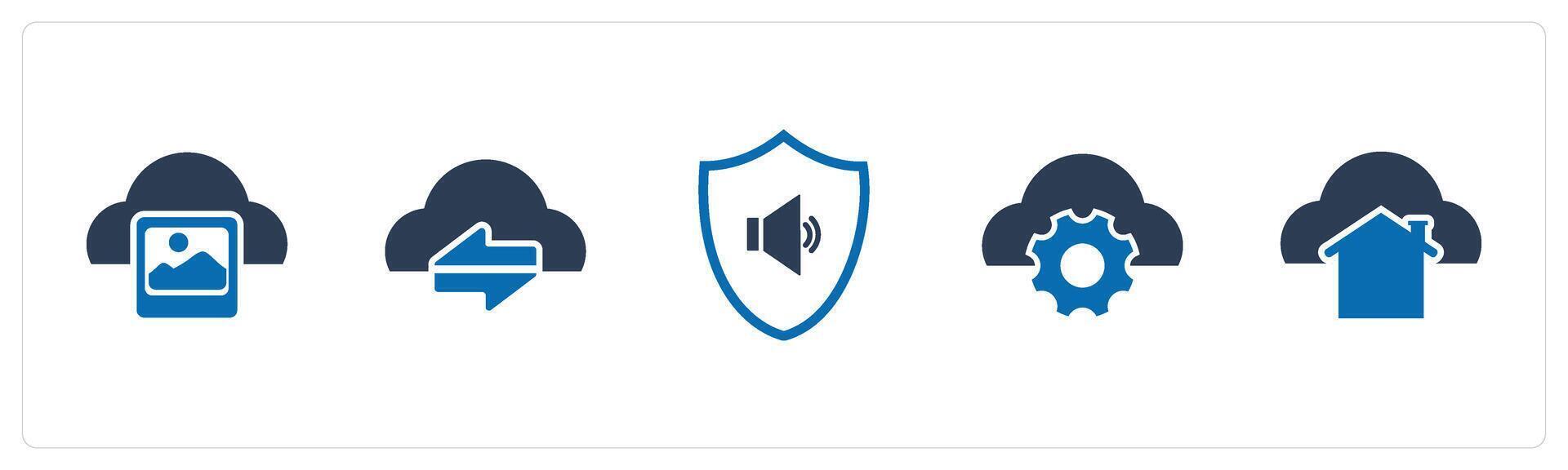 A set of 5 Internet icons as cloud image, synchronize cloud, audio shield vector