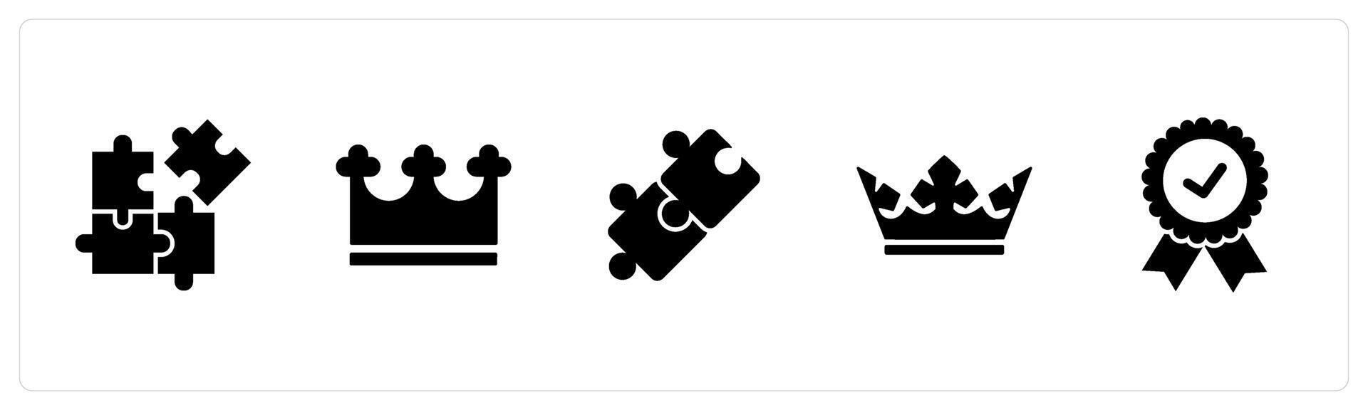 A set of 5 Mix icons as puzzle, crown, blocks vector