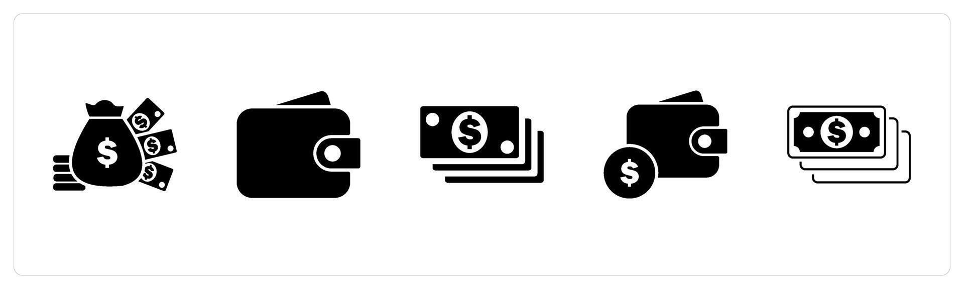 A set of 5 Mix icons as cash investment, wallet, cash vector