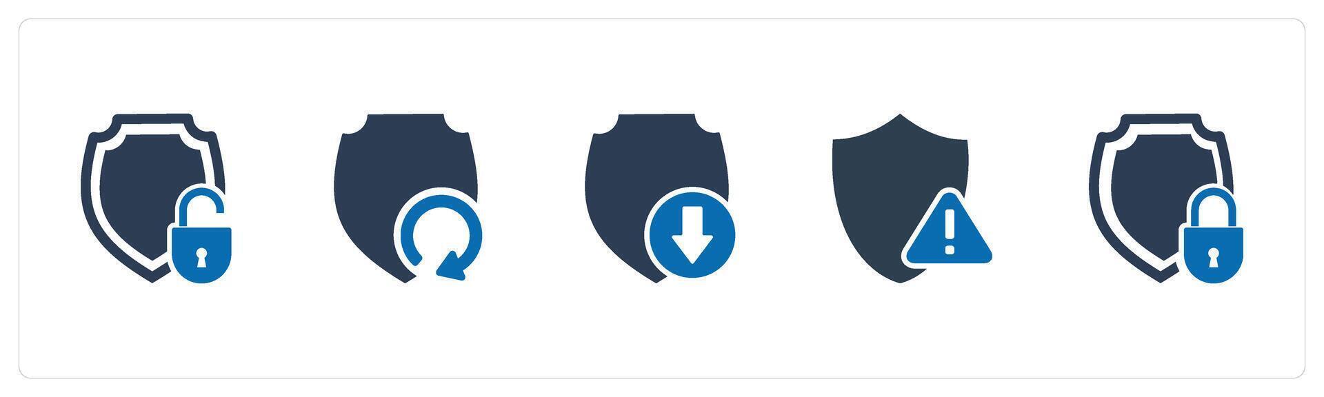A set of 5 Internet icons as security, update shield, download shield vector