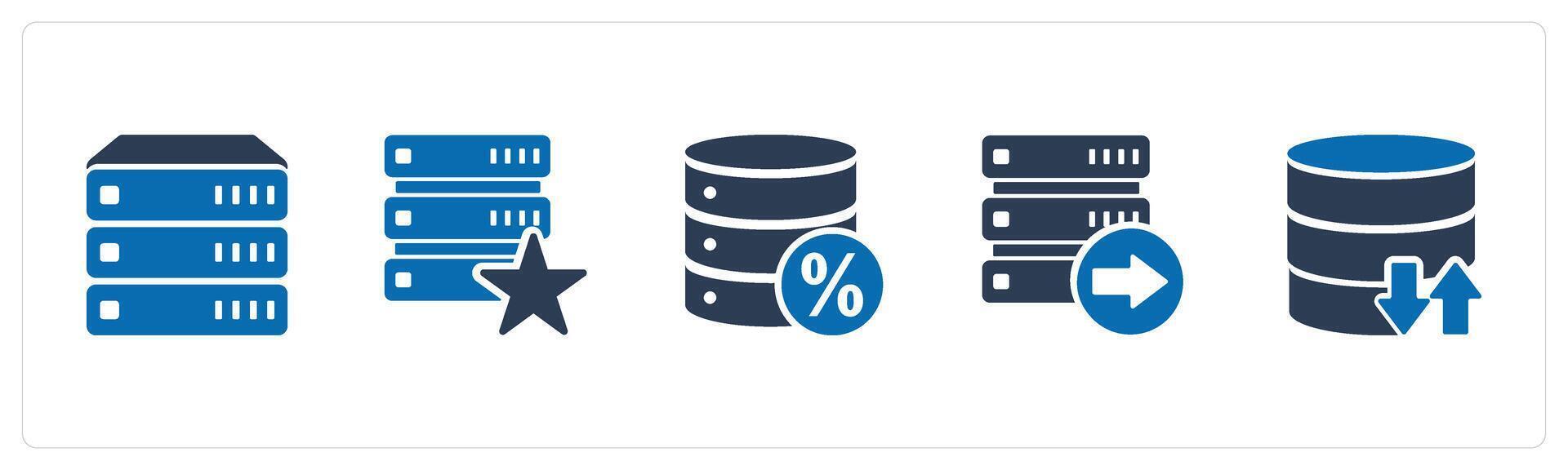 A set of 5 Internet icons as database, favorite server, server discount vector