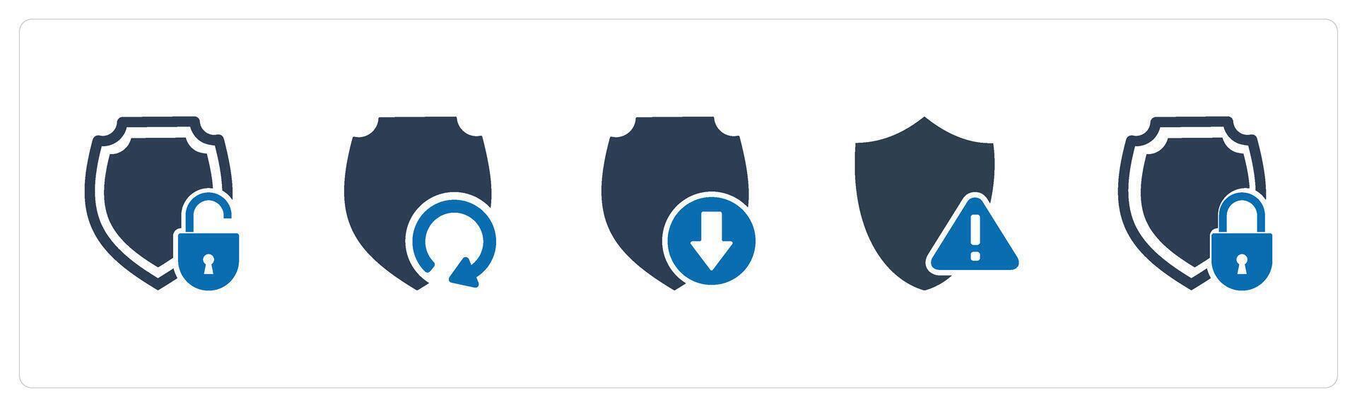 A set of 5 Internet icons as security, update shield, download shield vector