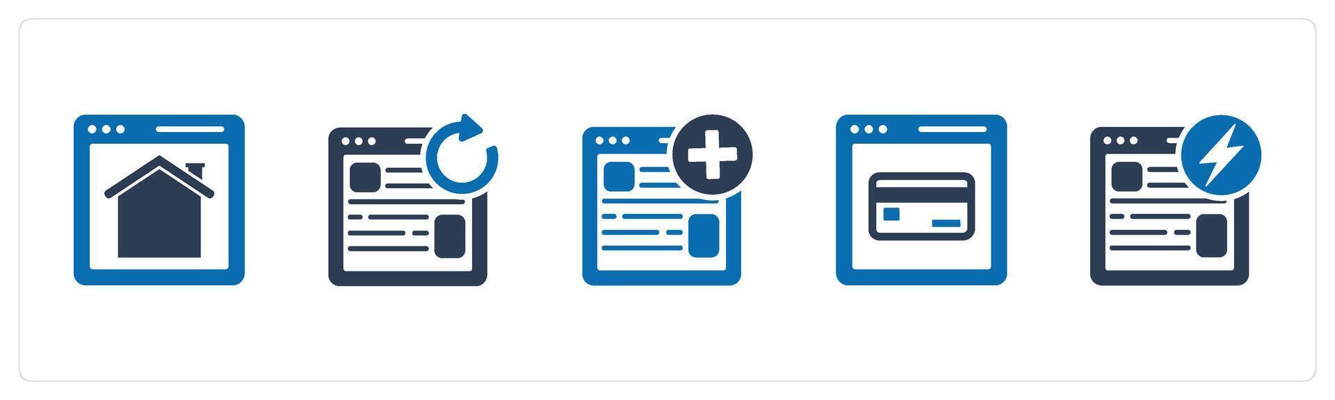 A set of 5 Internet icons as home page, update webpage, create webpage vector