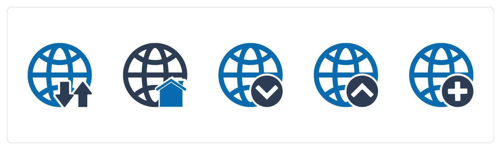 A set of 5 Internet icons as global synchronize, global business, globe vector