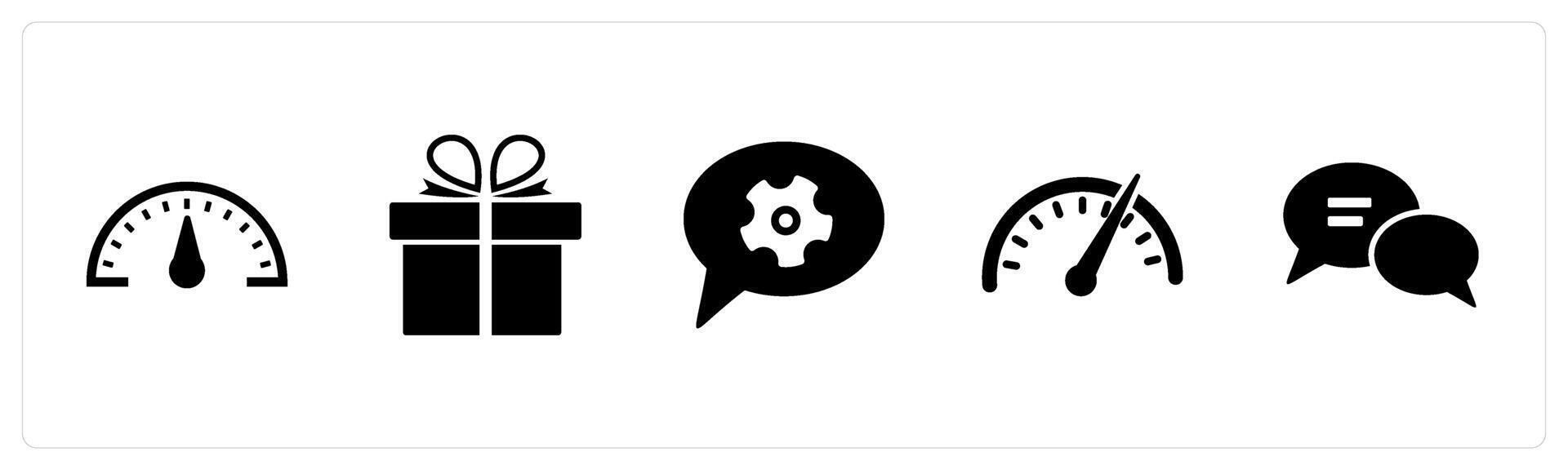 A set of 5 Business icons as speed, present, chat settings vector
