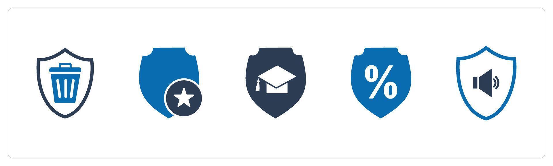 A set of 5 Internet icons as trash shield, favorite shield, education security vector