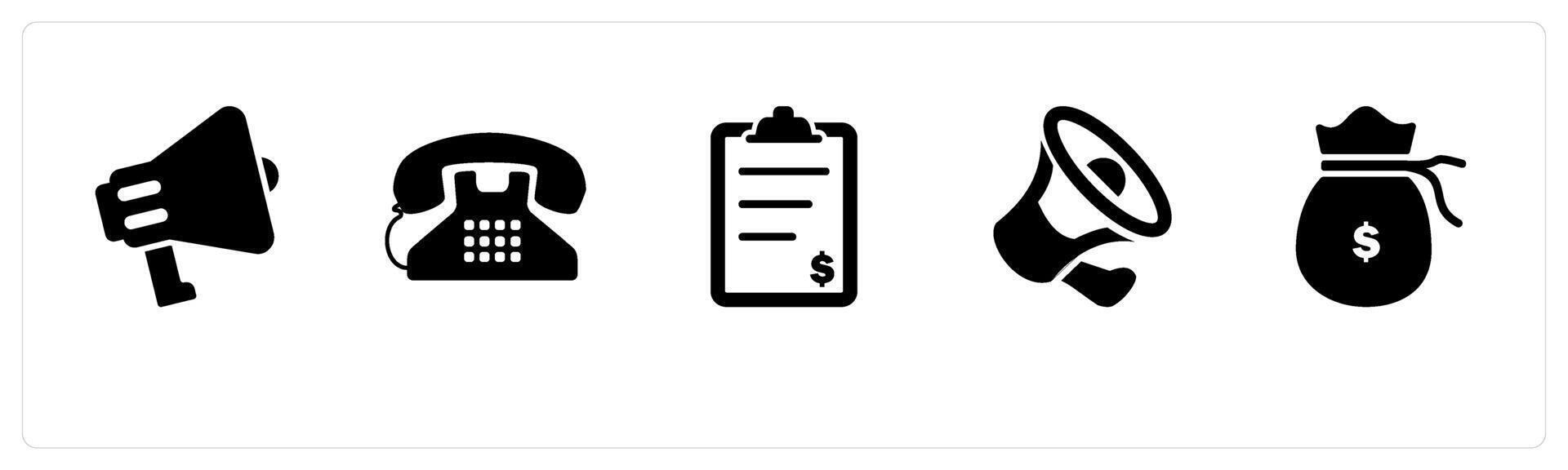 A set of 5 Mix icons as announcement, landline, invoice vector