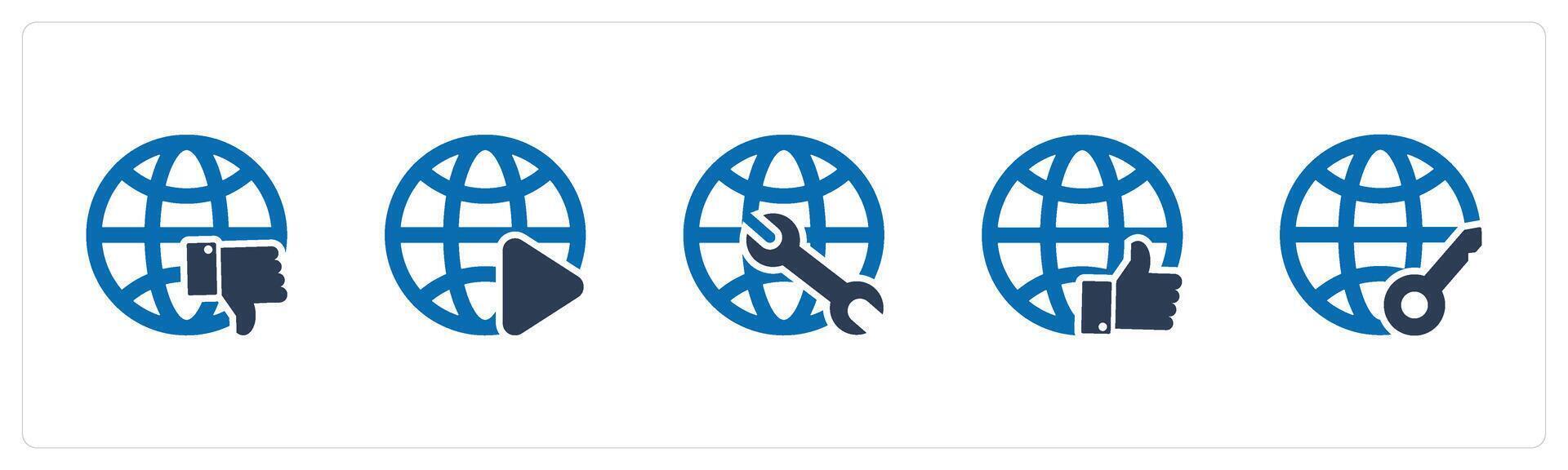 A set of 5 Internet icons as dislike global, global , global maintenance vector
