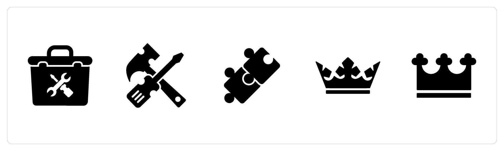 A set of 5 Mix icons as repair tool box, repair tool, blocks vector