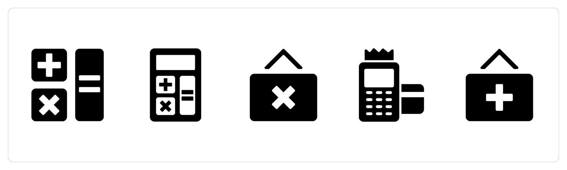 A set of 5 Business icons as calculation, calculator, multiply button vector