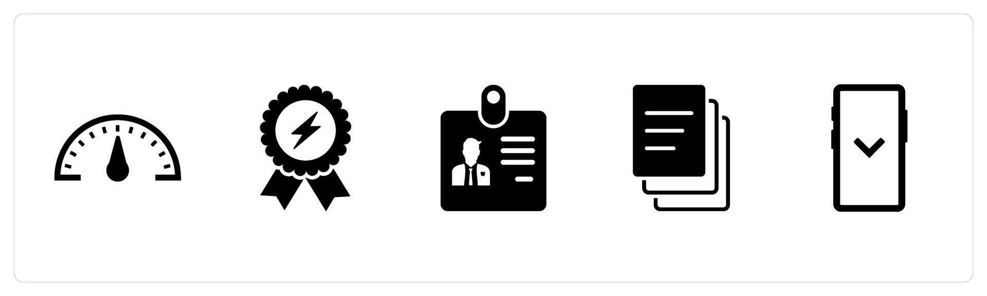 A set of 5 Business icons as speed, badge with lightning, id card vector