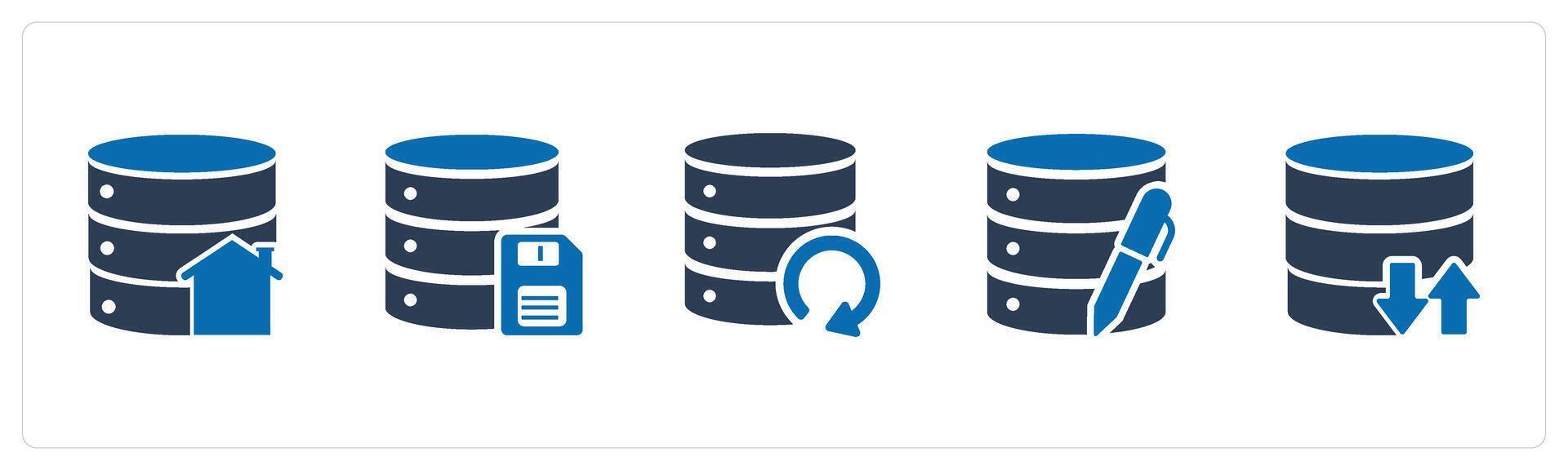 A set of 5 Internet icons as home server, server memory card, update server vector