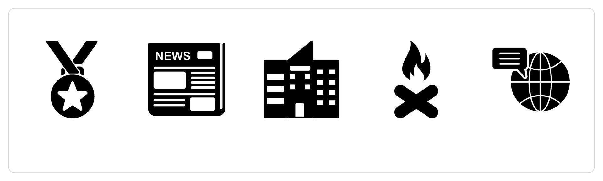 A set of 5 Mix icons as star medal, newspaper, building vector