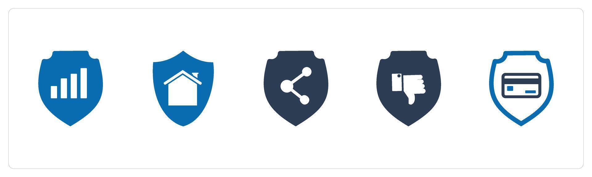 A set of 5 Internet icons as graph security, home security, share shield vector