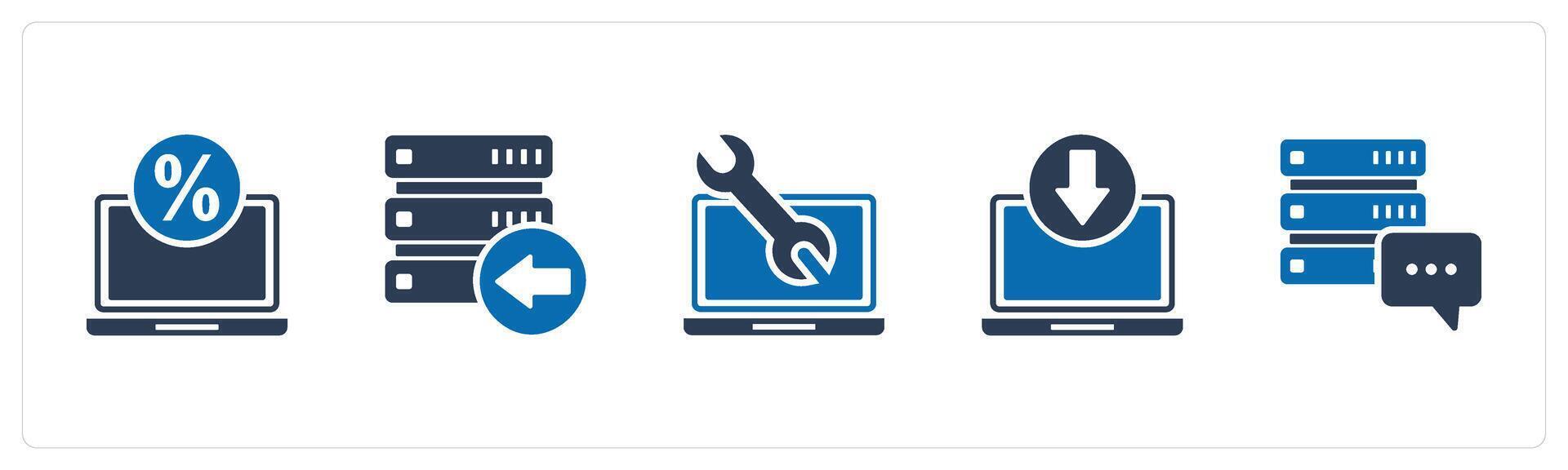 A set of 5 Internet icons as online shopping, receive server, laptop maintenance vector