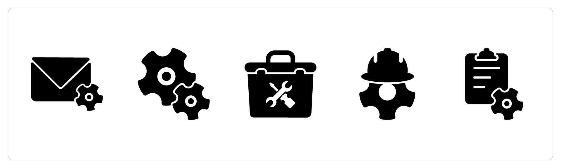 A set of 5 Mix icons as email settings, configuration, repair tool box vector