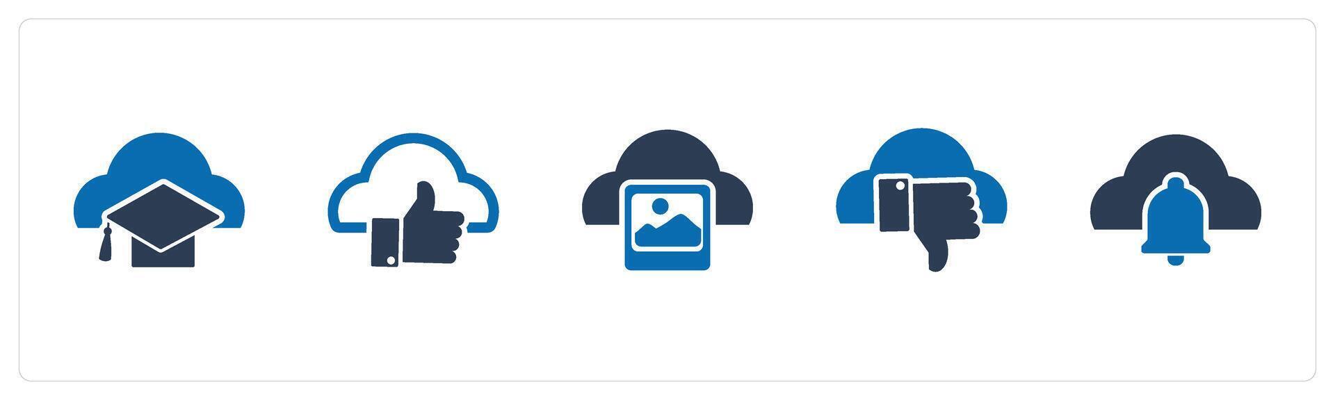 A set of 5 Internet icons as cloud degree, approve cloud, cloud image vector