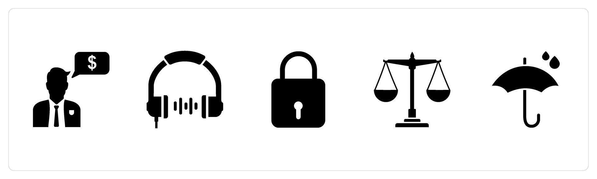 A set of 5 Mix icons as accountant, dj headphone, lock vector