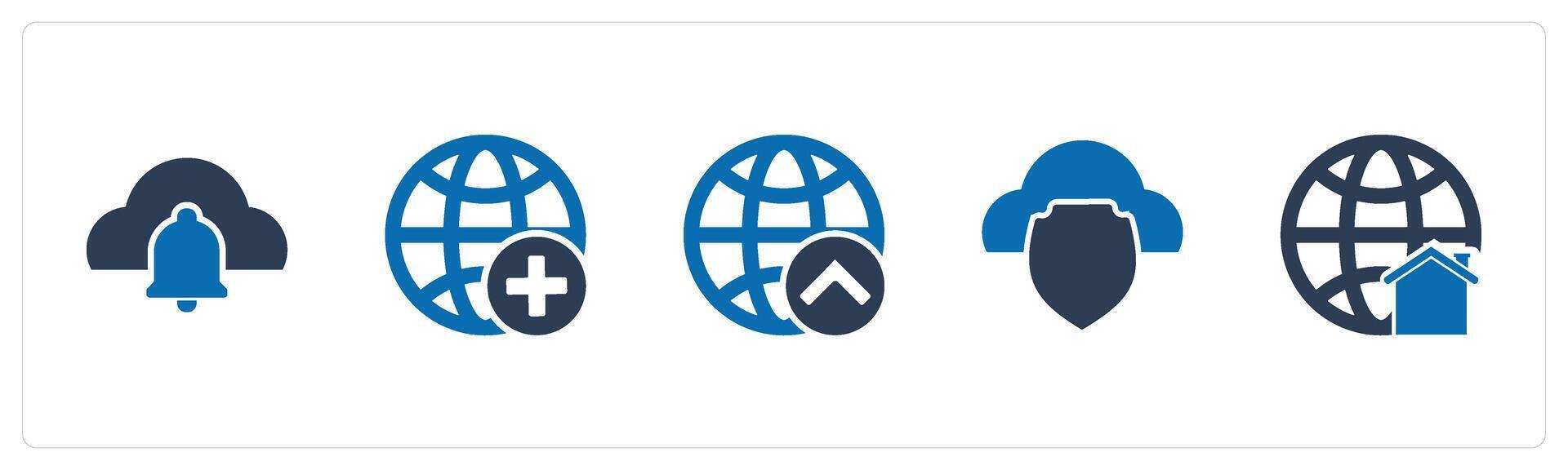 A set of 5 Internet icons as cloud notification, add global, globe vector