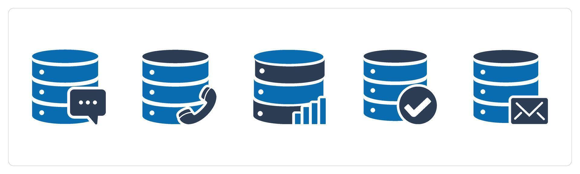 A set of 5 Internet icons as server message, call server, server statistics vector