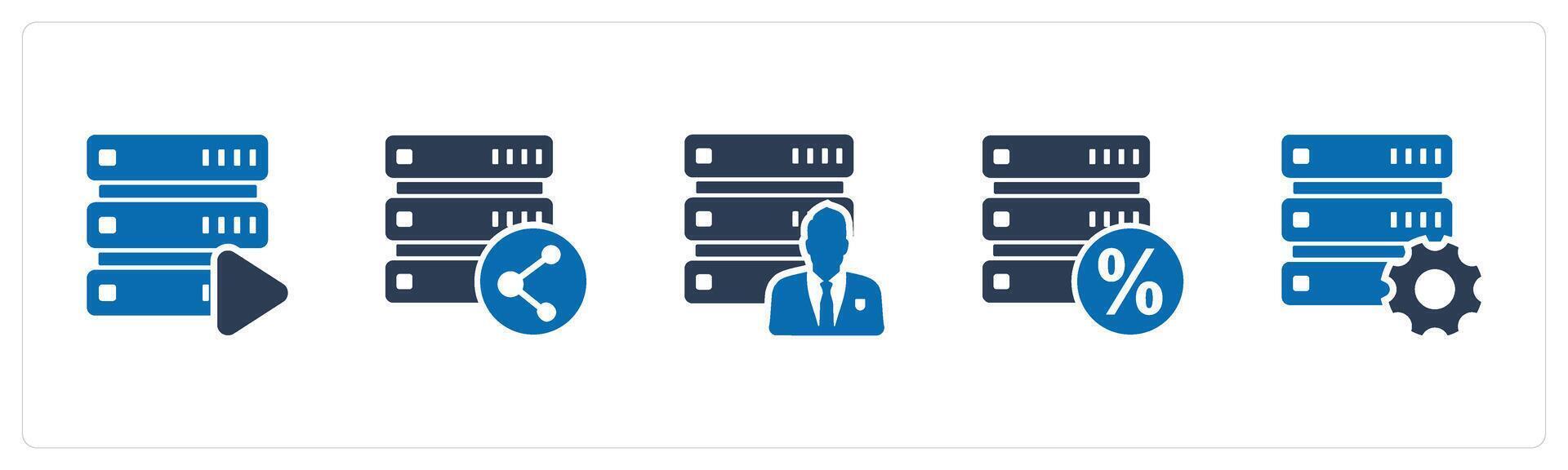 A set of 5 Internet icons as server , share server, server owner vector