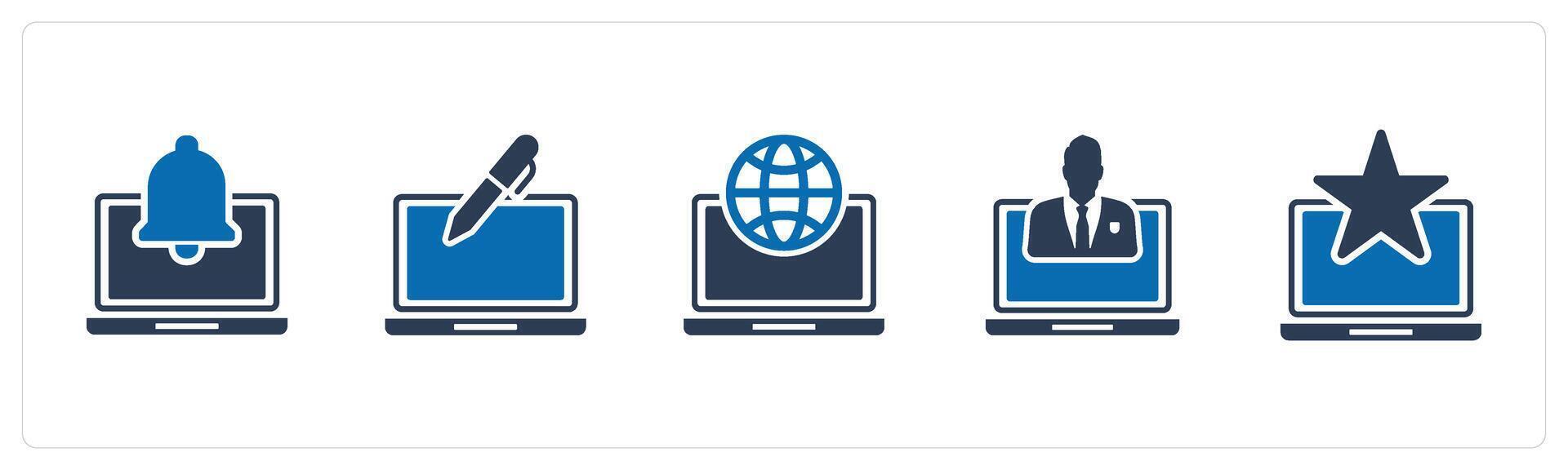 un conjunto de 5 5 Internet íconos como ordenador portátil notificación, editar computadora portátil, web navegador vector