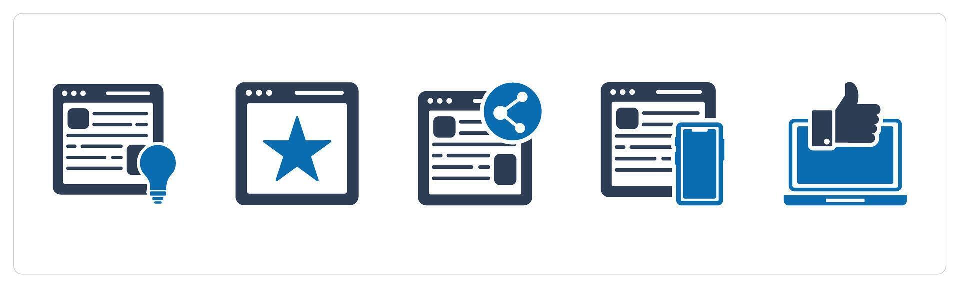 A set of 5 Internet icons as webpage idea, favorite webpage, share webpage vector