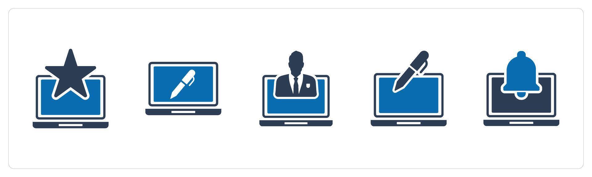 A set of 5 Internet icons as favorite laptop, edit laptop, private laptop vector