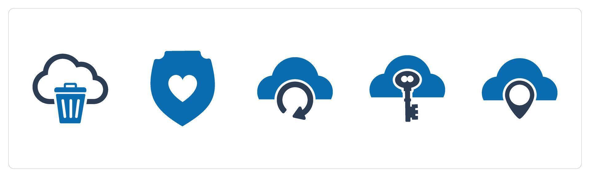 A set of 5 Internet icons as trash cloud, favorite shield, update cloud vector