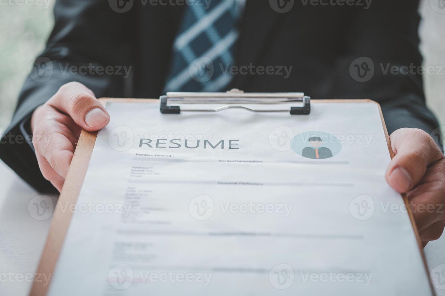 Asian young holding resume applying to apply for a job photo