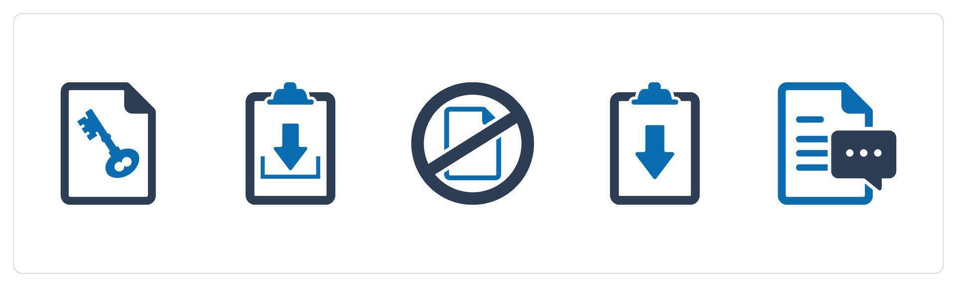 A set of 5 Document icons as page security, download file, document prohibited vector