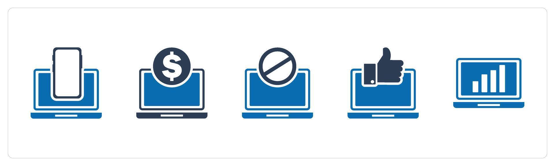 A set of 5 Internet icons as responsive, online finance, laptop prohibited vector