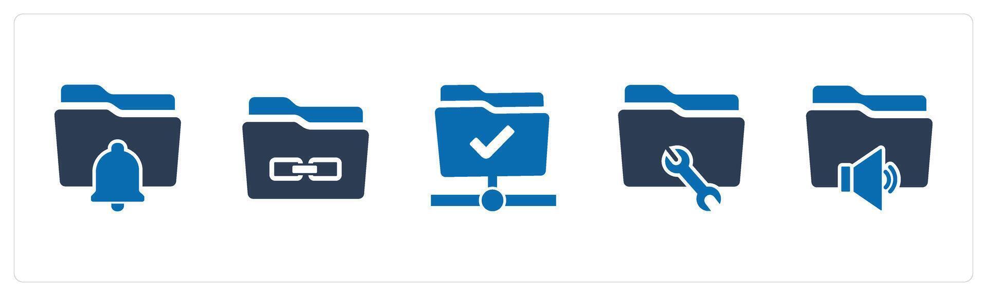 A set of 5 Document icons as folder notification, link folder, approved folder vector