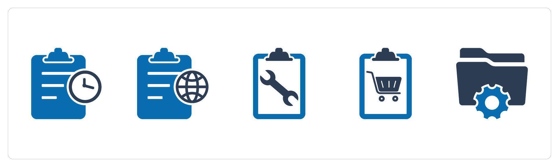 A set of 5 Document icons as page time, global page, page settings vector