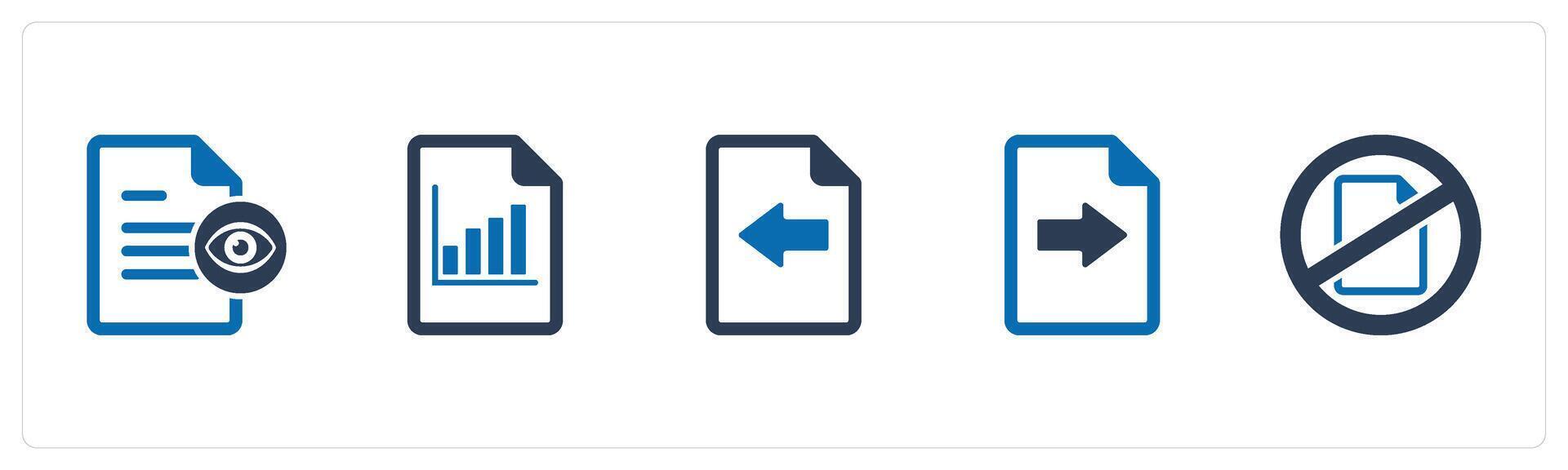 A set of 5 Document icons as view document, graph page, receive file vector