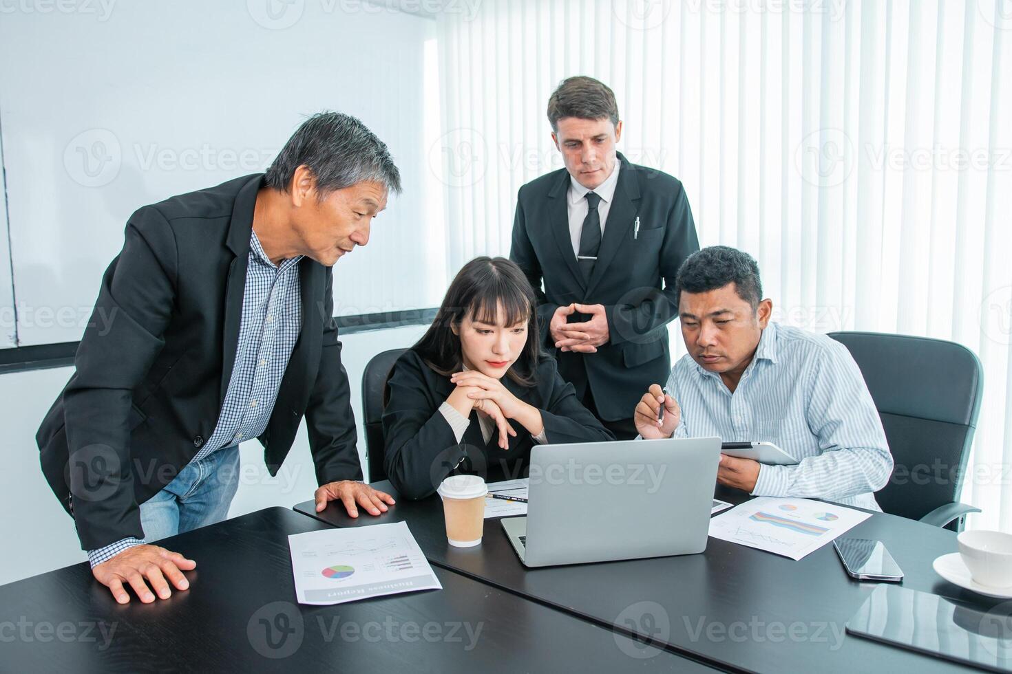 Business people team work while working in board room, design project, discussing ideas,discuss financial statistics together teamwork concept photo