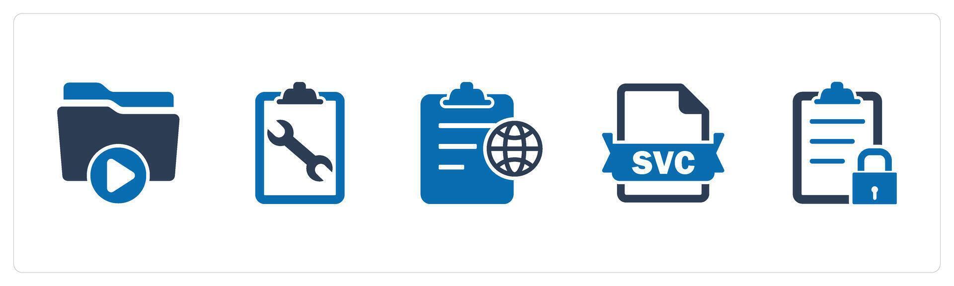 A set of 5 Document icons as folder, page settings, global page vector