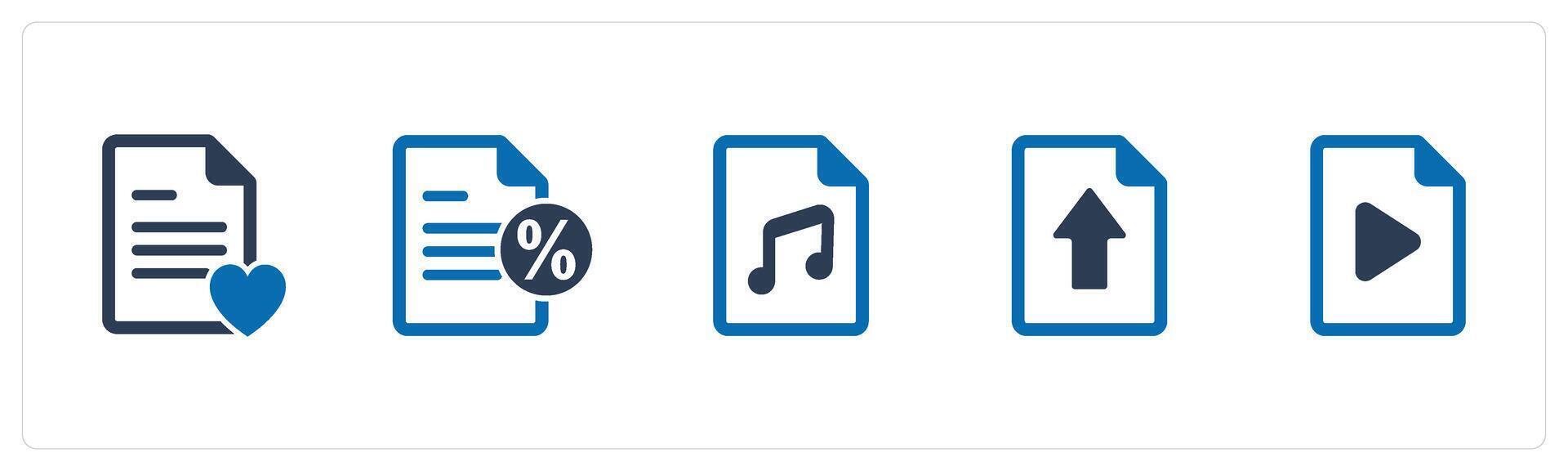 A set of 5 Document icons as favorite page, promissory note, music file vector