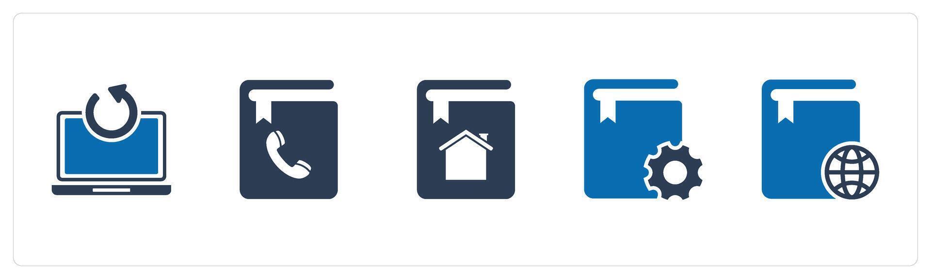 A set of 5 Document icons as update laptop, contact book, home book vector