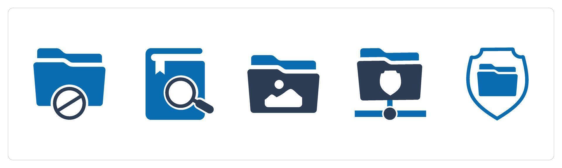 A set of 5 Document icons as folder prohibited, search book, image folder vector