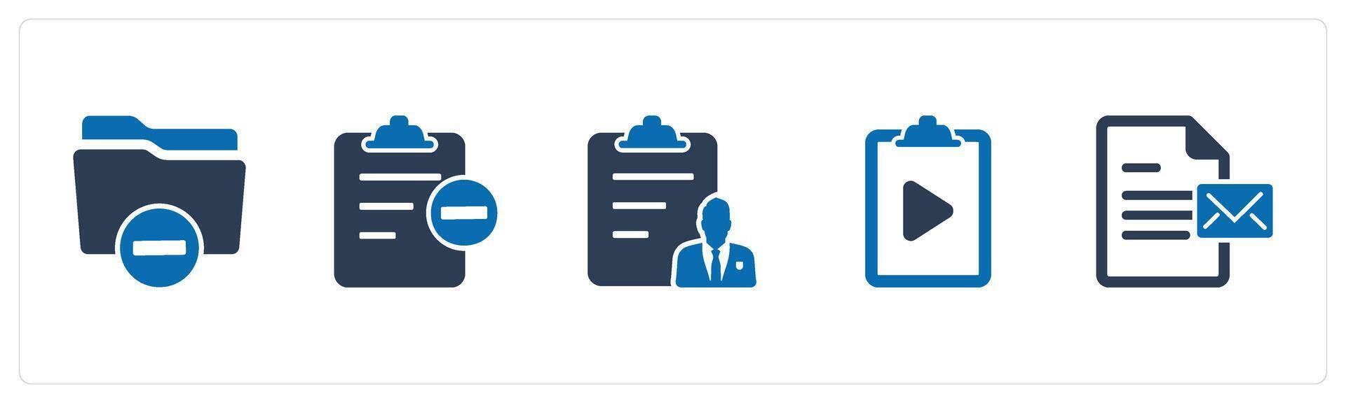 A set of 5 Document icons as remove folder, remove page, document vector