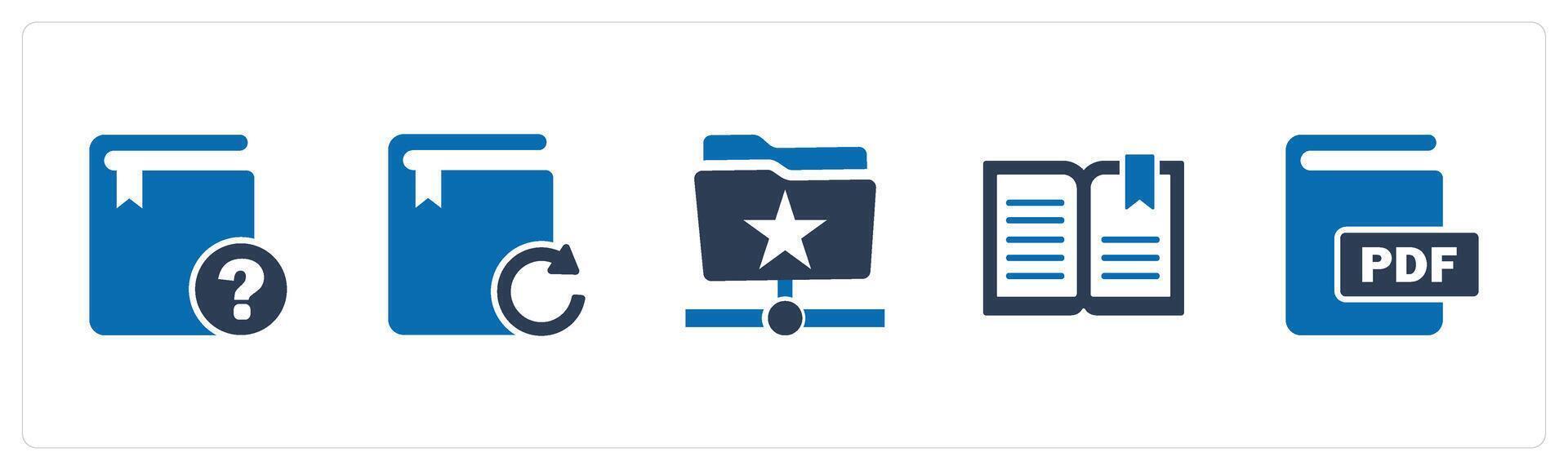 A set of 5 Document icons as question book, update book, favorite folder vector