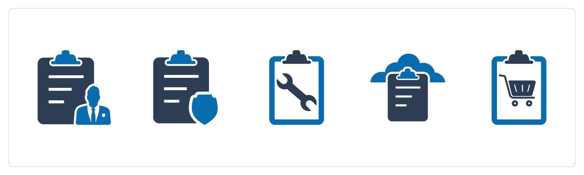 A set of 5 Document icons as document, page protection, page settings vector